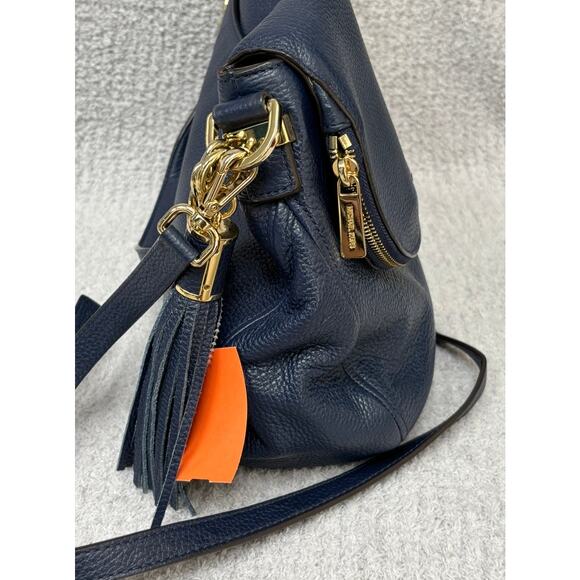 Michael Kors Navy Pebbled Leather Foldover Shoulder Bag #64440 - Picture 5 of 15